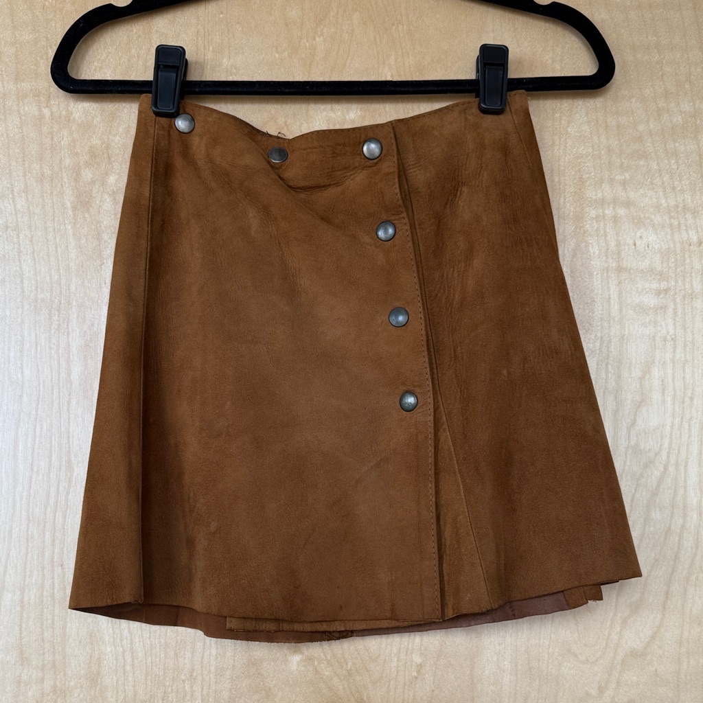 Chestnut Brown Suede Button-Front Skirt